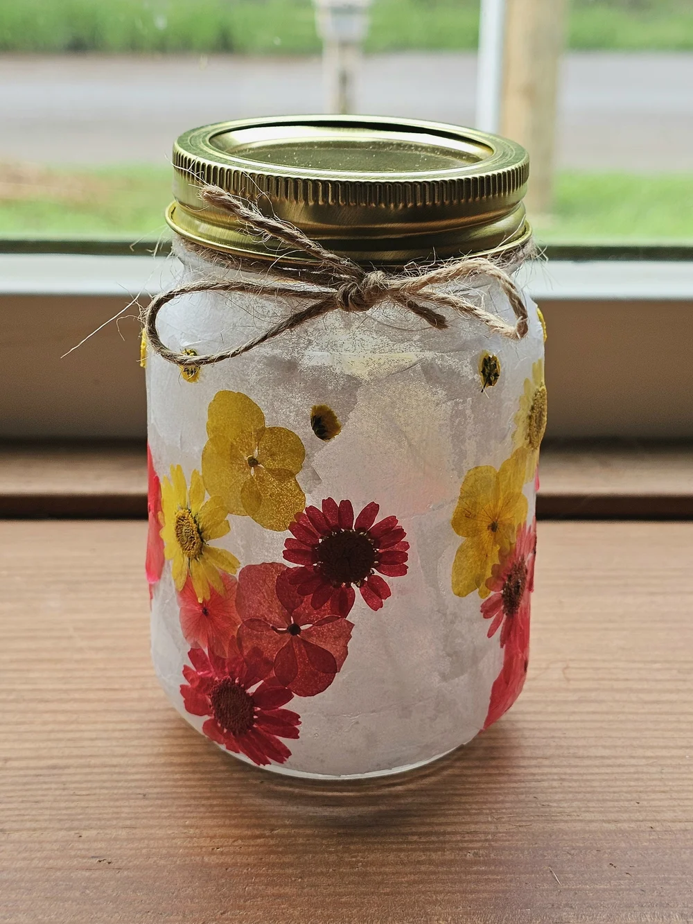 Handmade Floral Mason Fairy Jar Sunset Glow Lantern Nightlight Decor